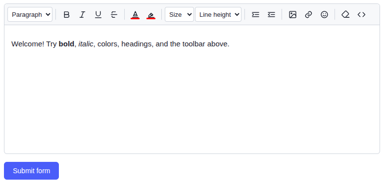Screenshot of the WYSIWYG editor toolbar and editing area